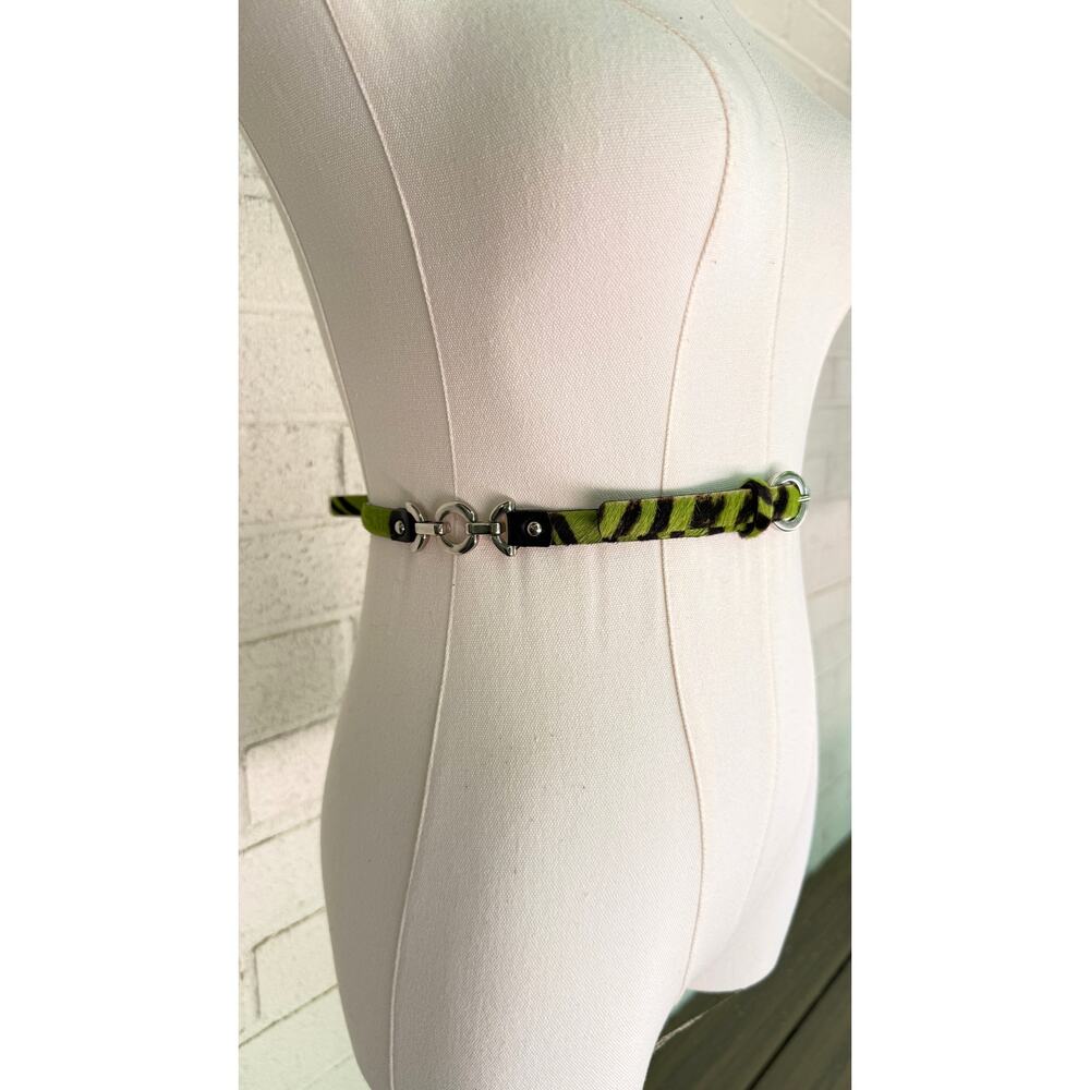 Carlisle Green Zebra Calf Hair Leather Skinny Belt Silver Hardware Large - Picture 10 of 10
